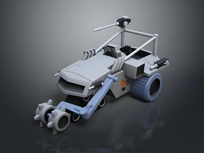 Gray Concept Engineering Car With Mechanical Arm And Large Wheels 3d model