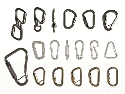 Various Metal Carabiners With Different Shapes And Durable Designs 3d model