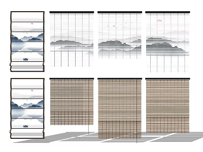 Stylish Blinds With Landscape Patterns And Bamboo Styles For Modern Home Decor 3d model