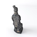 Ancient Terracotta Warrior Sculpture Carving With Kneeling Posture And Armor Details