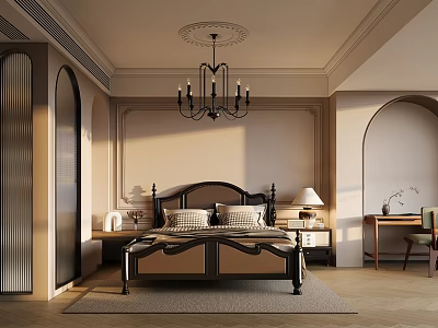 Elegant Luxury Bedroom Interior Design With Bed Frame Nightstands And Chandelier Decor 3d model