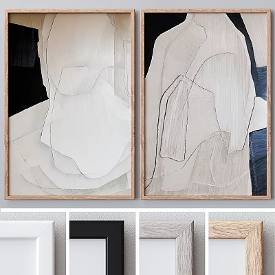 Abstract Geometric Wall Art With Textured Canvas And Wooden Frame For Modern Home Decor 3d model