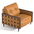 Brown Leather Sectional Sofa Set with Tufted Backrest Lattice Armrests and Reclining Chaise 3d model