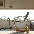 Minimalist Leisure Chair By Window With Floor Lamp Small Round Table And Pine Tree Scenery