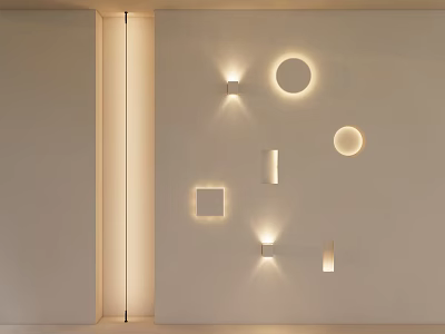 Modern Floor Lamp And Geometric Wall Light Fixtures In Minimalist Space 3d model