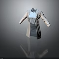 Elegant Long White Coat with Light Blue Shirt and Skirt Professional Ensemble