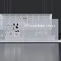 Modern Exhibition Booth Featuring White Hanging Design Circular Allo Baby Logo And Display Tables