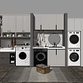 Modern Bathroom Cabinet Rack With Washing Machine Dryer Sink And Mirror Storage