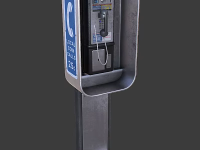 Public Telephone Booth With Metal Frame Telephone Handset And Local Call Sign 3d model