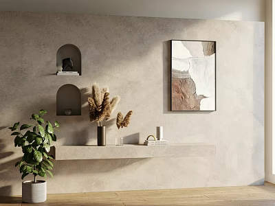 Modern Wall Decorative Ornament Set With Arched Niches Abstract Art Pampas Grass And Green Plant 3d model