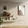 Modern Wall Decorative Ornament Set With Arched Niches Abstract Art Pampas Grass And Green Plant