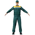 Front View Character In Green Jumpsuit With Yellow White Accents And Arms Outstretched