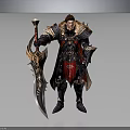 Armored Warrior Character With Mythical Creature Themed Armor Red Cape And Decorated Sword 3d model
