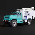 Turquoise Modified Truck With White Container Roof Rack And Off Road Tires