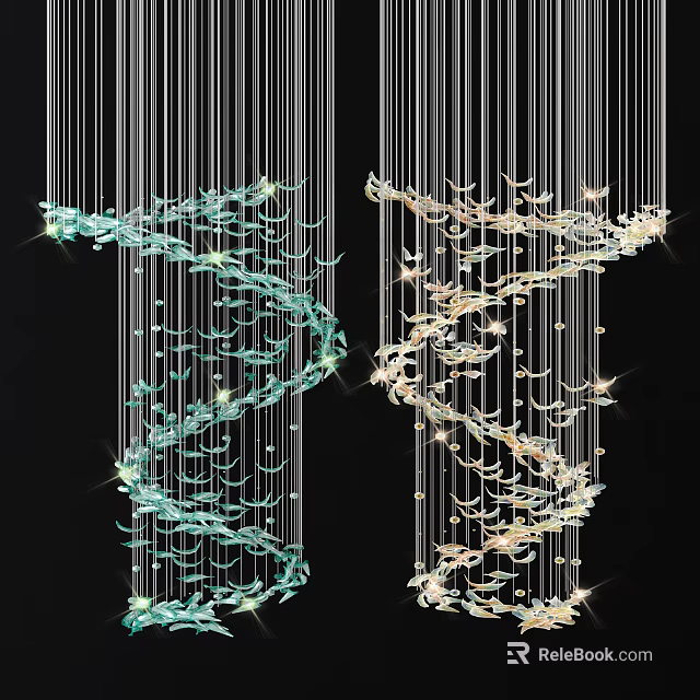 Sparkling Crystal Chandeliers With Spiral Design Blue Green And Gold Pendants Hanging 3d model 