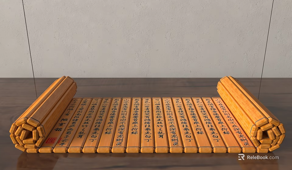 Traditional Bamboo Slips Decorative Ornament Set With Chinese Characters And Wooden Design 3d model 