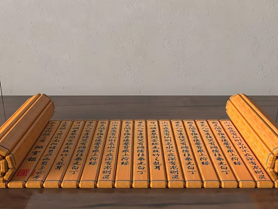 Traditional Bamboo Slips Decorative Ornament Set With Chinese Characters And Wooden Design 3d model
