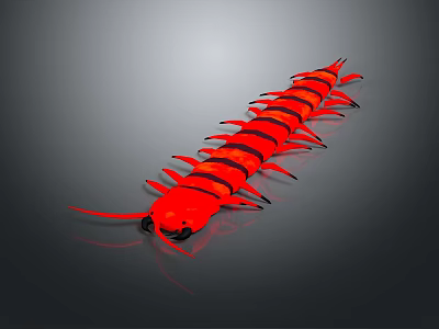 Red Centipede With Black Stripes And Multiple Legs On Dark Background 3d model