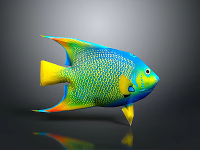 Colorful Tropical Fish With Vibrant Blue Green Yellow Orange Body And Net Like Scales 3d model
