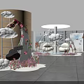 Cloud Themed Never Land Cafe Interior With Cloud Shaped Decor White Sofas And Purple Flowers 3d model
