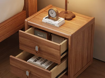 Modern Solid Wood Double Drawer Nightstand With Spacious Storage Space For Cozy Bedroom Furniture 3d model