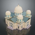 Light Colored Multiple Dome Building Exterior With Green Roof And Windows