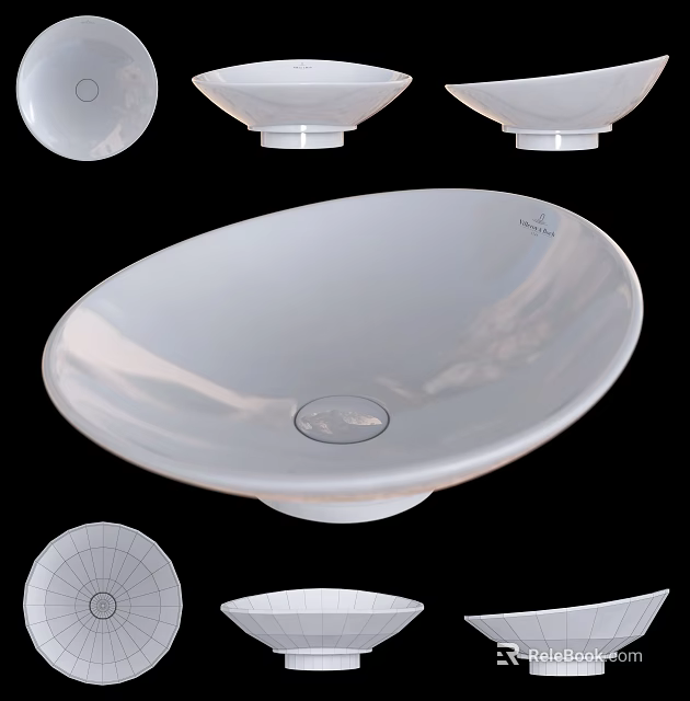 White Ceramic Above Counter Washbasin Display In Different Angles And Modern Design 3d model 
