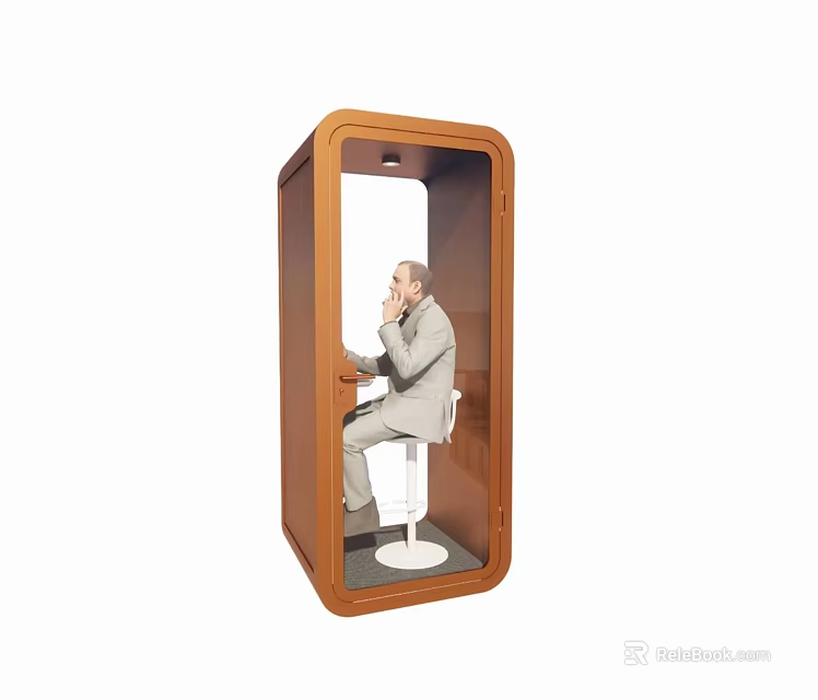 Public Wooden Soundproof Work Booth With Desk Chair And Focused Workspace 3d model 
