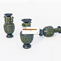 Bronze Style Ornamental Vase Set With Intricate Patterns Double Handles Three Pieces For Home Decor