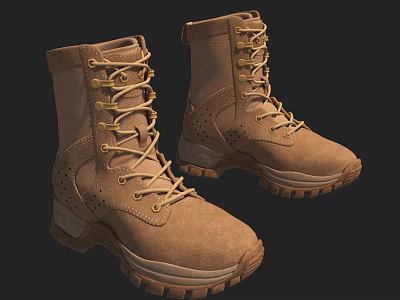Brown Military Boots With Lace Up Closure Thick Soles And Perforated Design 3d model