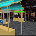 Fresh Fruit Store Stall With Yellow Blue Canopy In Traditional Market