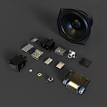 3D Rendered Computer Accessories Including Ports Connectors and Speaker Components