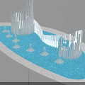 Modern Garden Fountain Ornament With Curved Water Jets And Pool Tiled Surface