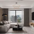Modern Dining Living Room Interior With Marble Pillars Console Table Artwork And Sofa