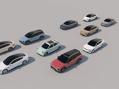 Various Colored Cars with Different Body Styles Including Sedans SUVs 3d model