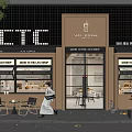 SCTC Coffee Shop Storefront with Illuminated Sign Glass Doors Outdoor Seating and People Walking By