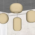 Warm Beige Paper Lantern Pendant Lights Four Hanging In Interior With Gray Walls And Blinds