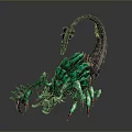 Green And Purple Mythical Scorpion Creature With Sharp Claws Spiked Back And Curved Tail