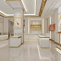 Elegant Specialty Store Interior With Golden Decor White Theme Red Display Areas And Counter