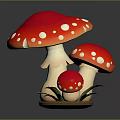 Decorative Red Mushroom Components With White Spots Yellow Stems Green Grass And Brown Base 3d model