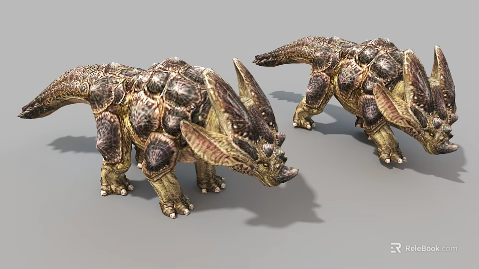 Game Movie Triceratops Characters With Armored Skin Horns Spikes And Complex Texture In Standing Pose 3d model 