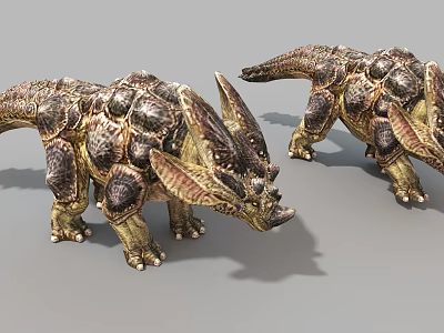 Game Movie Triceratops Characters With Armored Skin Horns Spikes And Complex Texture In Standing Pose 3d model