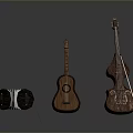 Stylish Household Items With Wooden Ukulele Double Bass And Dumbbell