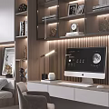 Tatami Bedroom Interior With Bed Built in Bookshelves Desk City View Window and Blinds