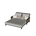 Modern Sectional Sofa with Wicker Backrest Wooden Frame and Beige Geometric Pattern Pillows 3d model