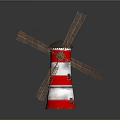 Decorative Windmill Model With Wooden Blades And Red White Striped Tower