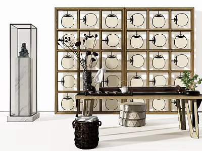 New Chinese Tea Table and Chair Tea Table and Chair Fan Screen 3d model