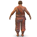 Male Character In Traditional Strapped Costume With Animal Patterned Pants And Waist Pouch