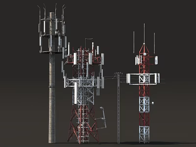 Multiple Industrial Telecommunication Towers Featuring Metal Support Structures And Antennas 3d model