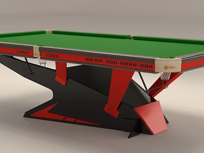 Modern Pool Entertainment Table with Green Felt Surface and Black Red Frame 3d model